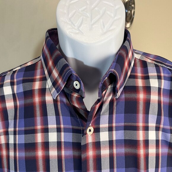 BUGATCHI Men's purple, black and white l/s Stretch performance shirt Large L - Picture 1 of 8